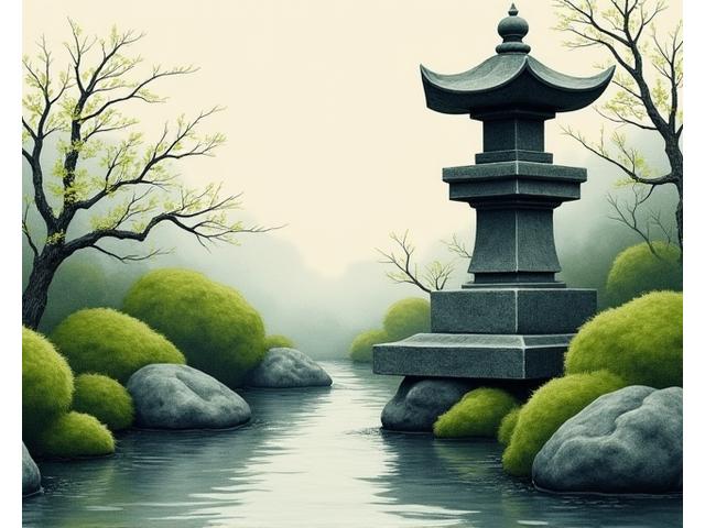 和心を示す墨絵風の石灯籠
