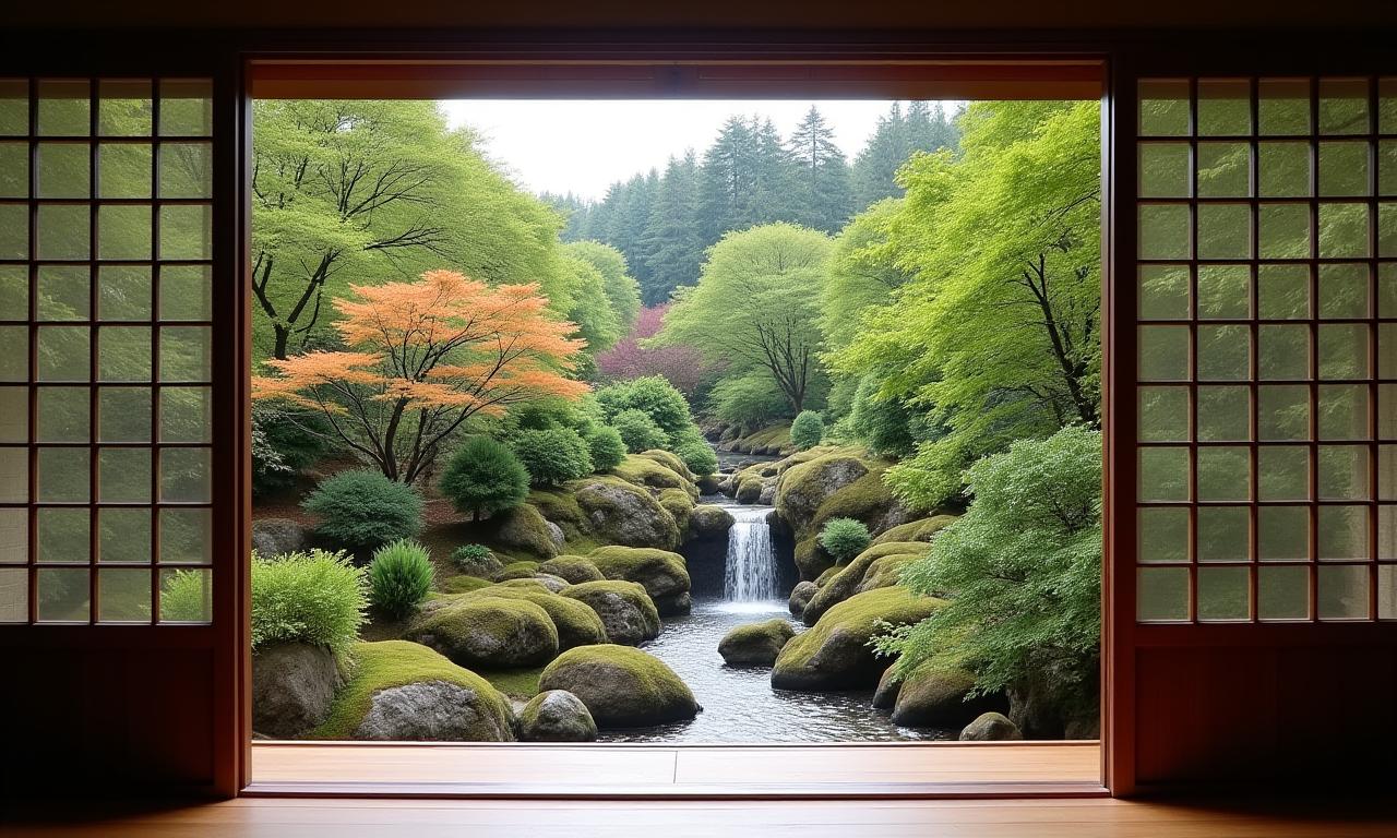伝統的な旅館の庭園