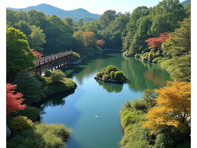 広大な個人邸宅の池泉回遊式庭園